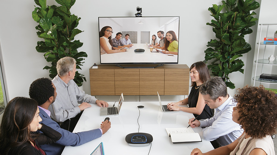 Conference room with video conferencing setup
